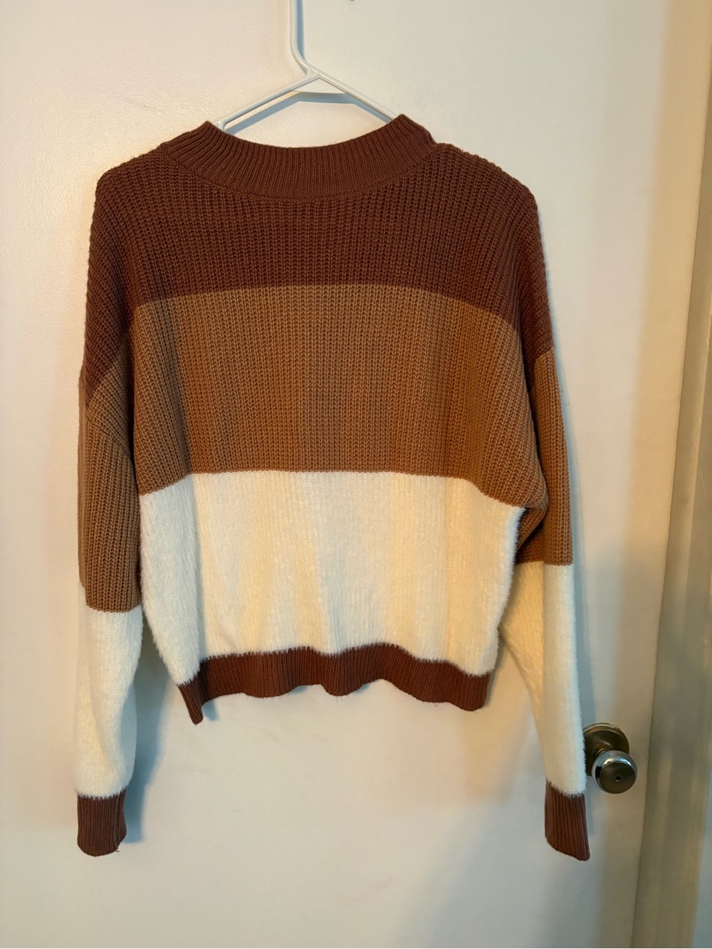 SHEIN Colorblock Brown and Cream Women's Sweater
